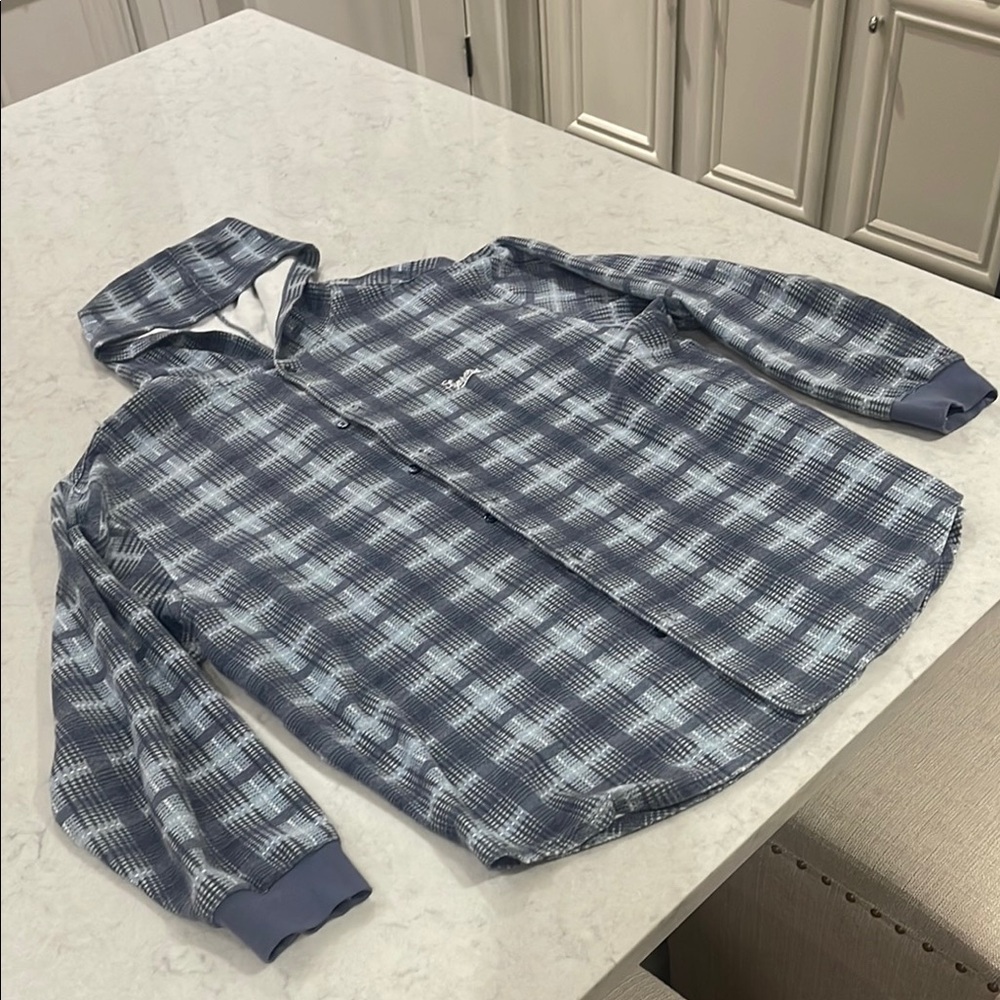 Supreme blue plaid flannel hooded shirt/jacket size XL in EUC